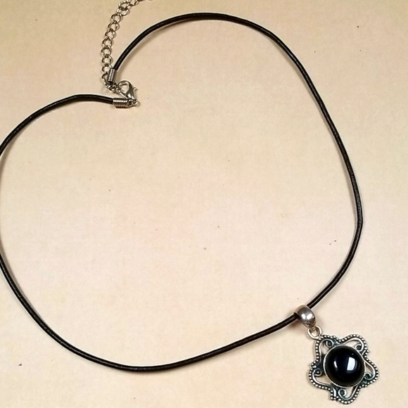 Vintage Onyx 925 Sterling Silver Leather Cord Pendant Necklace - Picture 13 of 15